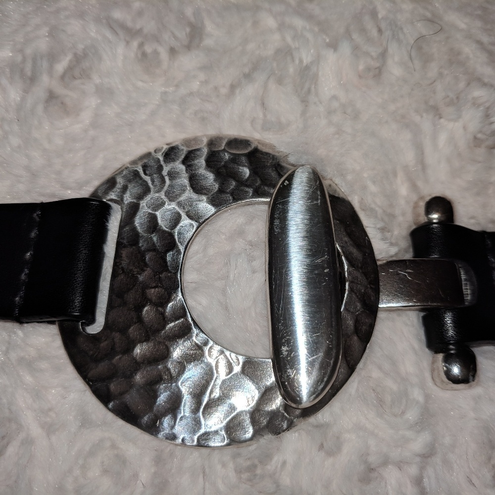 Chico's silver ADJUSTABLE buckle black belt
